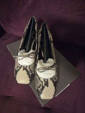 Vince Camuto Snake-Print Ballet Flats in Beige and Black